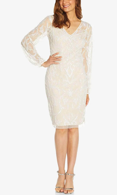 Adrianna Papell AP1E209283 - Sequined Knee Length Sheath Dress Special Occasion Dress 2 / Ivory Pearl