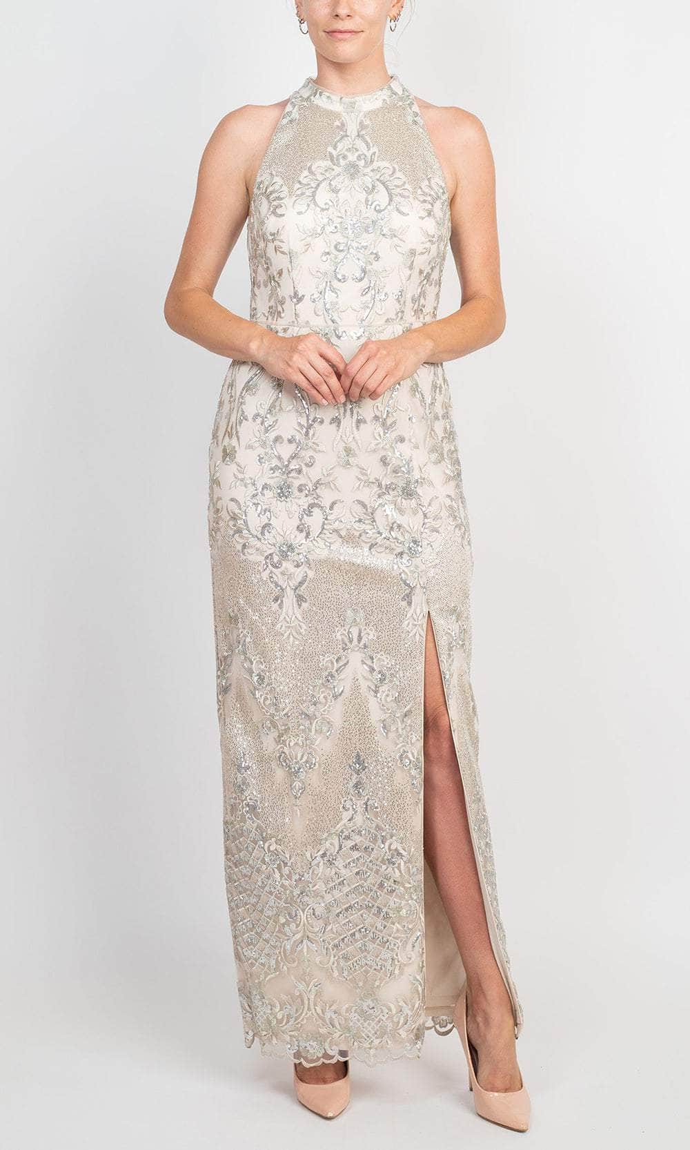 Adrianna Papell AP1E209303 - High Halter Sheath Evening Gown Prom Dresses 0 / Alabaster