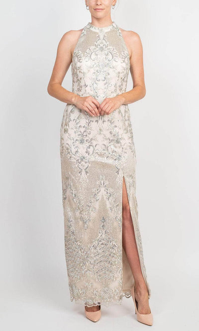 Adrianna Papell AP1E209303 - High Halter Sheath Evening Gown Prom Dresses 0 / Alabaster