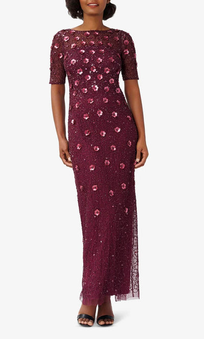 Adrianna Papell AP1E209314 - Short Sleeve 3D Floral Embellished Evening Dress Evening Dresses 10 / Cassis