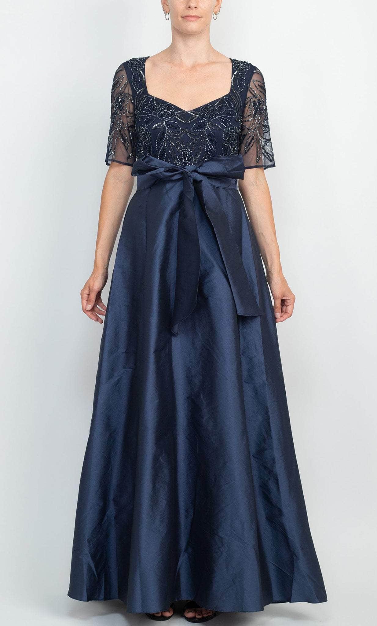 Adrianna Papell AP1E209336 - Queen Anne Neck A-line Gown Mother of the Bride Dresses 2 / Navy