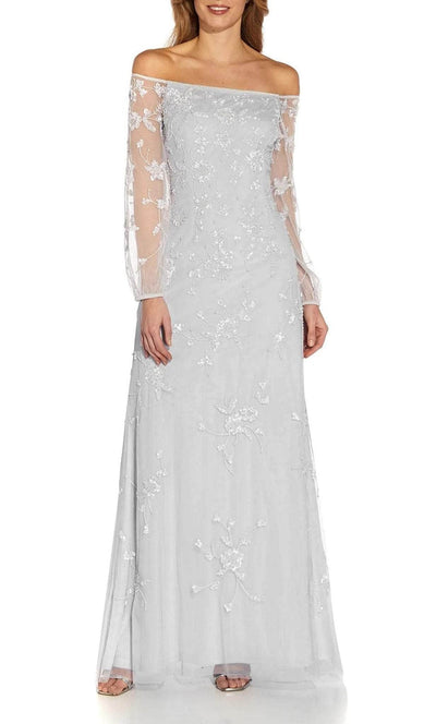 Adrianna Papell AP1E209636 - Off-Shoulder Long Sleeve Evening Dress Bridal Dresses 10 / Ivory Biscotti