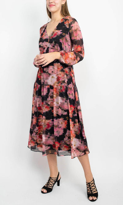 Adrianna Papell AP1E209660 - Tea Length Floral Chiffon Dress Holiday Dresses