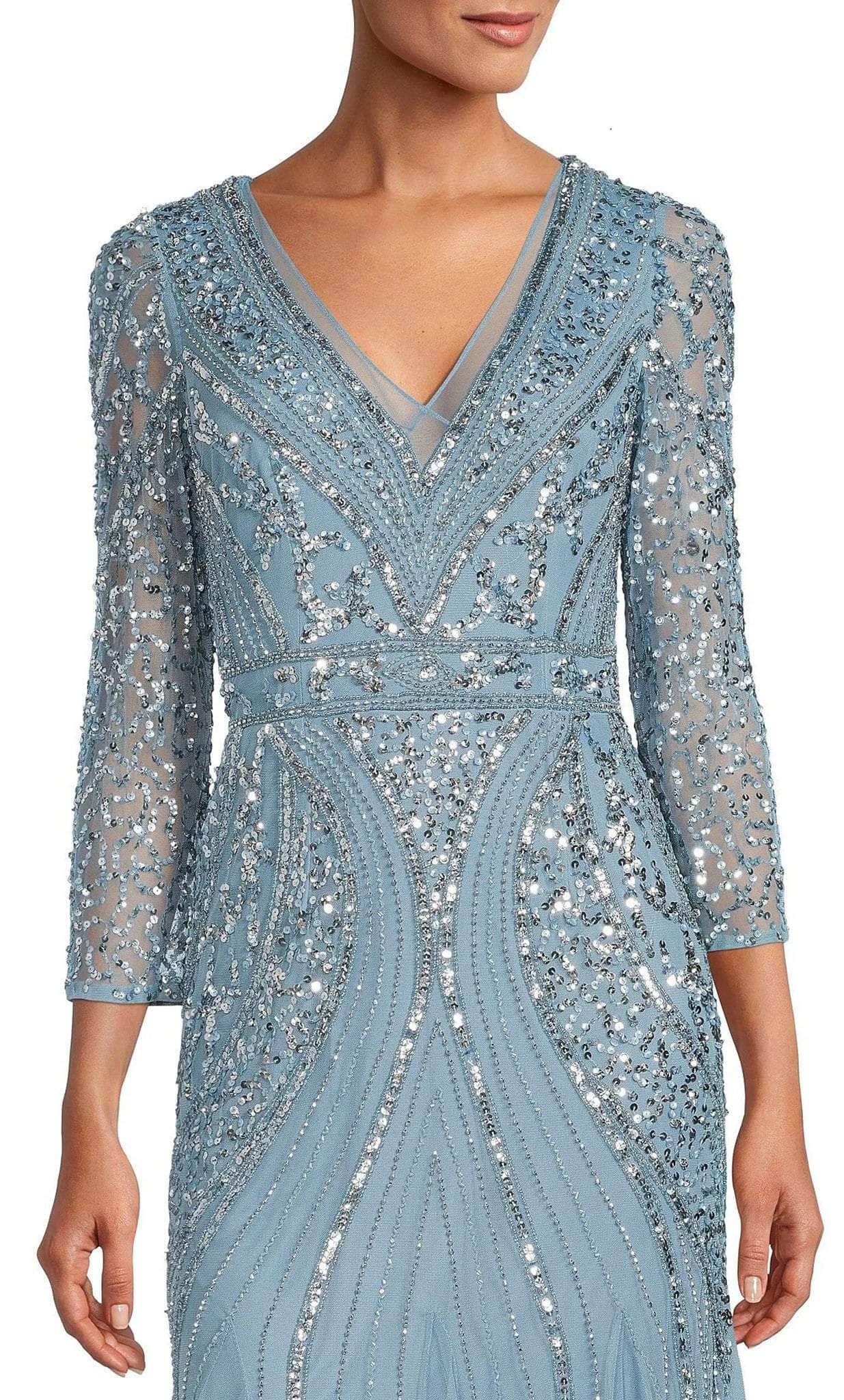 Adrianna Papell Beaded V-Neckline Cap Sleeve Gown | Dillard's