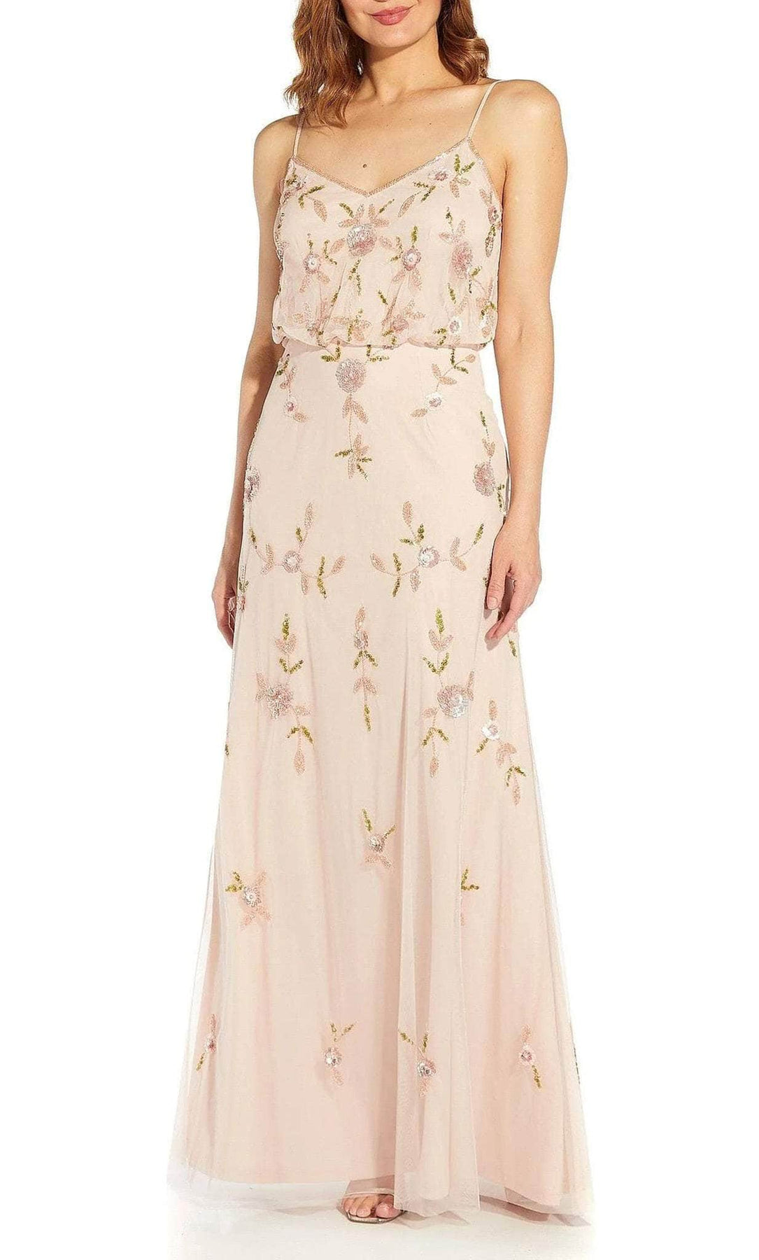 Adrianna Papell AP1E209840 - Long Embellished Mesh Sheath Dress - Spaghetti Straps, Embellished, Midrise Back, Zipper Closure, Full Length Hem ADASA Adrianna Papell AP1E209840 - Long Embellished Mesh Sheath Dress - Spaghetti Straps, Embellished, Midrise Back, Zipper Closure, Full Length Hem ADASA