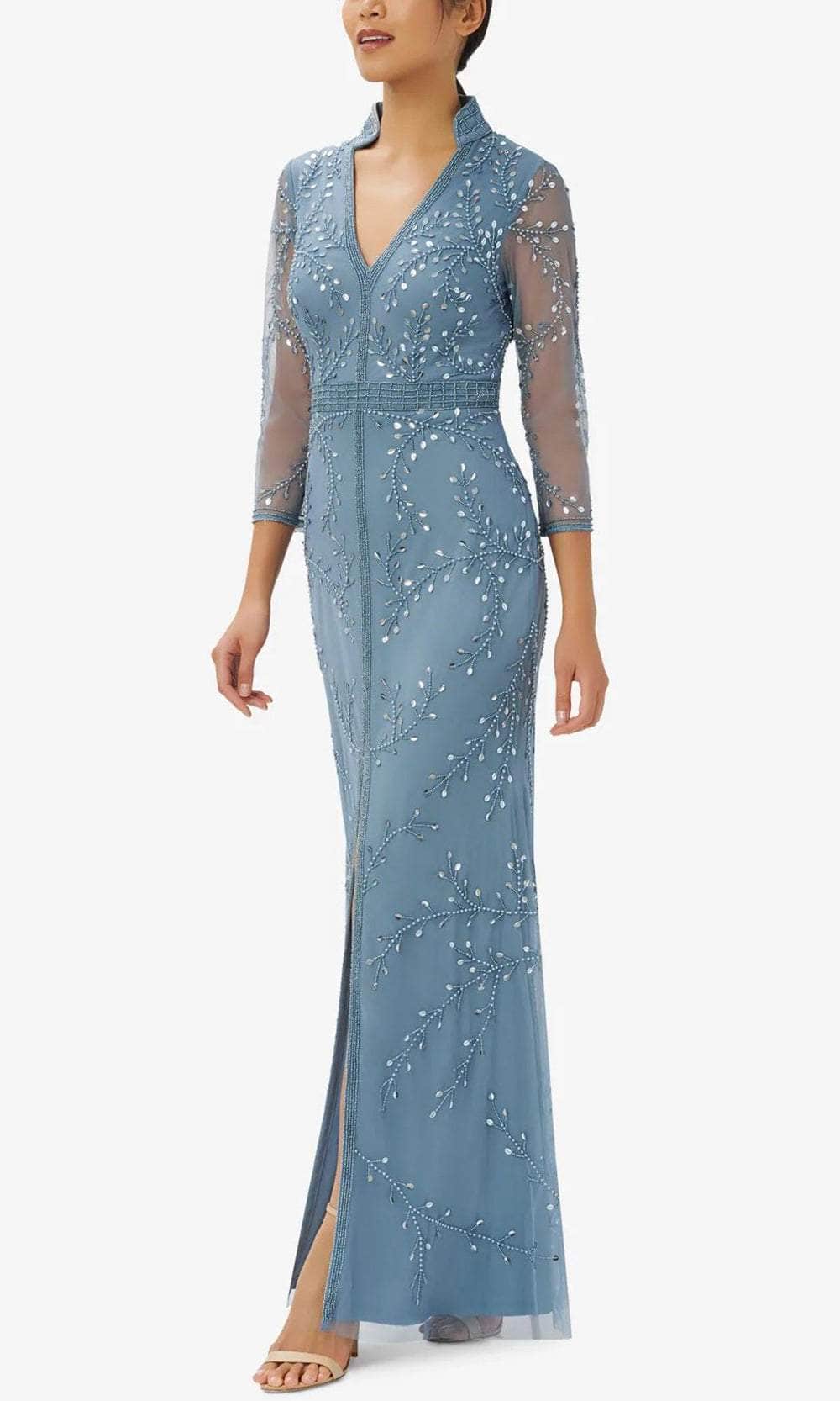 Adrianna Papell AP1E209946 P - Beaded Quarter Sleeve Evening Gown Evening Dresses 2P / Vintage Blue