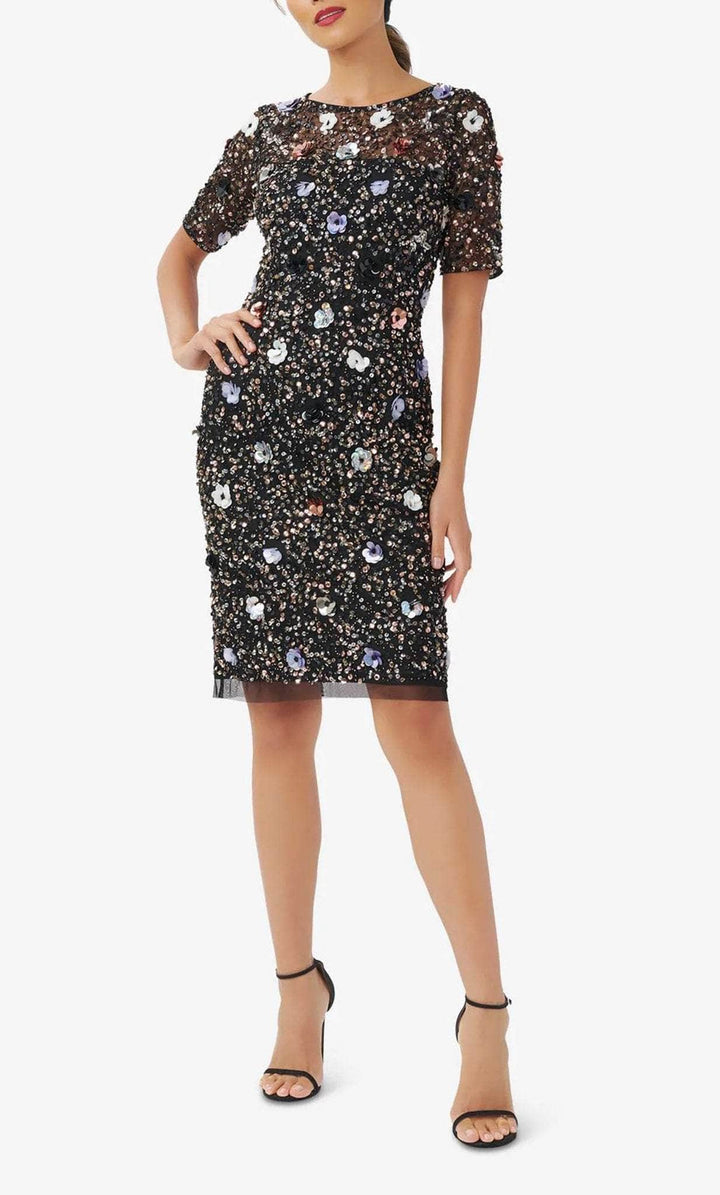 Adrianna Papell AP1E210124 - Short Beaded Mesh Sheath Dress