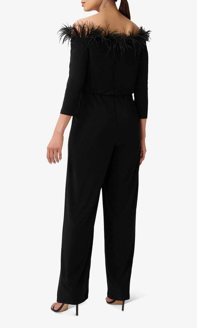 Adrianna Papell AP1E210212 - Feather Trimmed Jumpsuit Formal Pantsuits 0 / Black