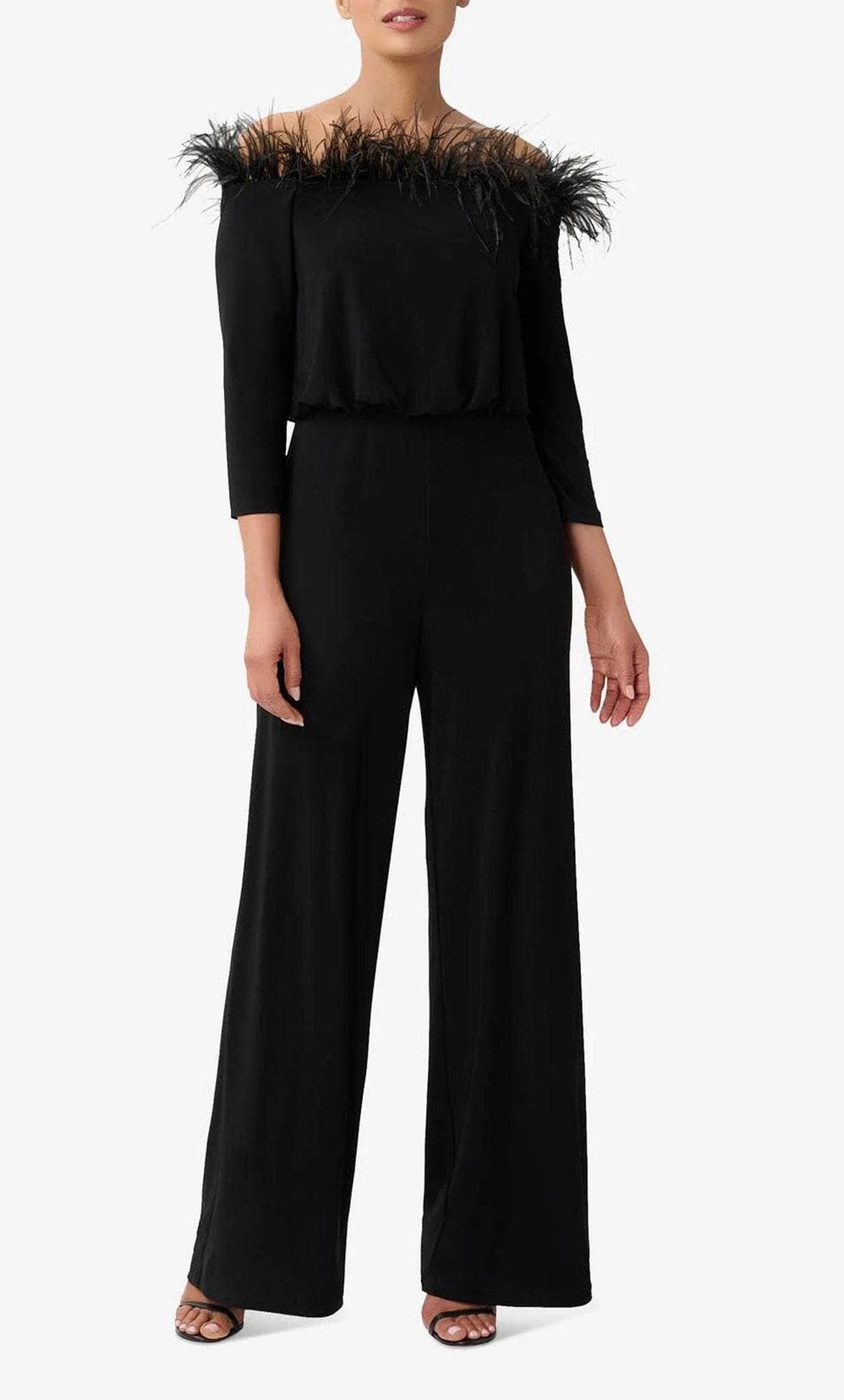 Adrianna Papell AP1E210212 - Feather Trimmed Jumpsuit Formal Pantsuits