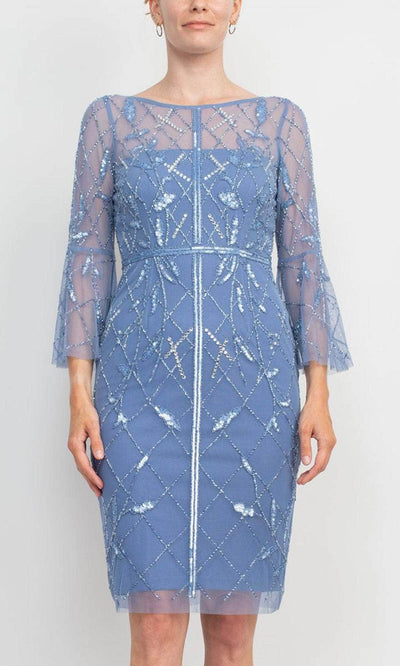 Adrianna Papell AP1E210499 - Flutter Sleeves Beaded Mesh Dress Special Occasion Dress 0 / French Blue