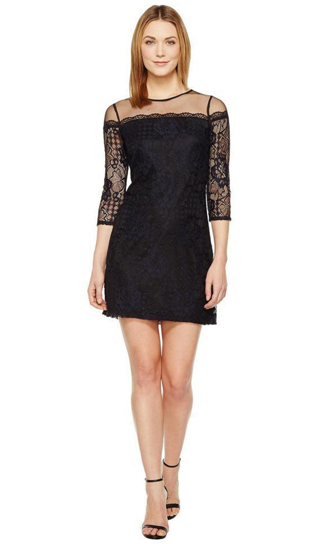 adrianna papell black lace sheath dress Adrianna Papell Lace Bodice Banded Sheath Dress Petite Sz 6P Black