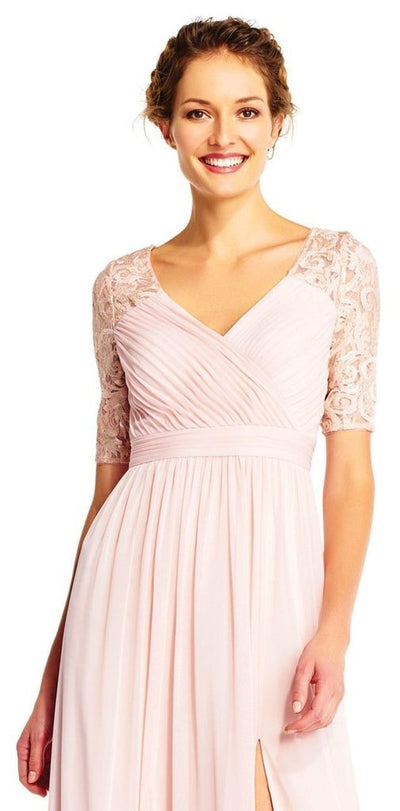 Adrianna Papell - Half Sleeve Pin-Tucked Bodice Long Gown AP1E201417 - 1 pc Blush In Size 12 Available CCSALE 12 / Blush