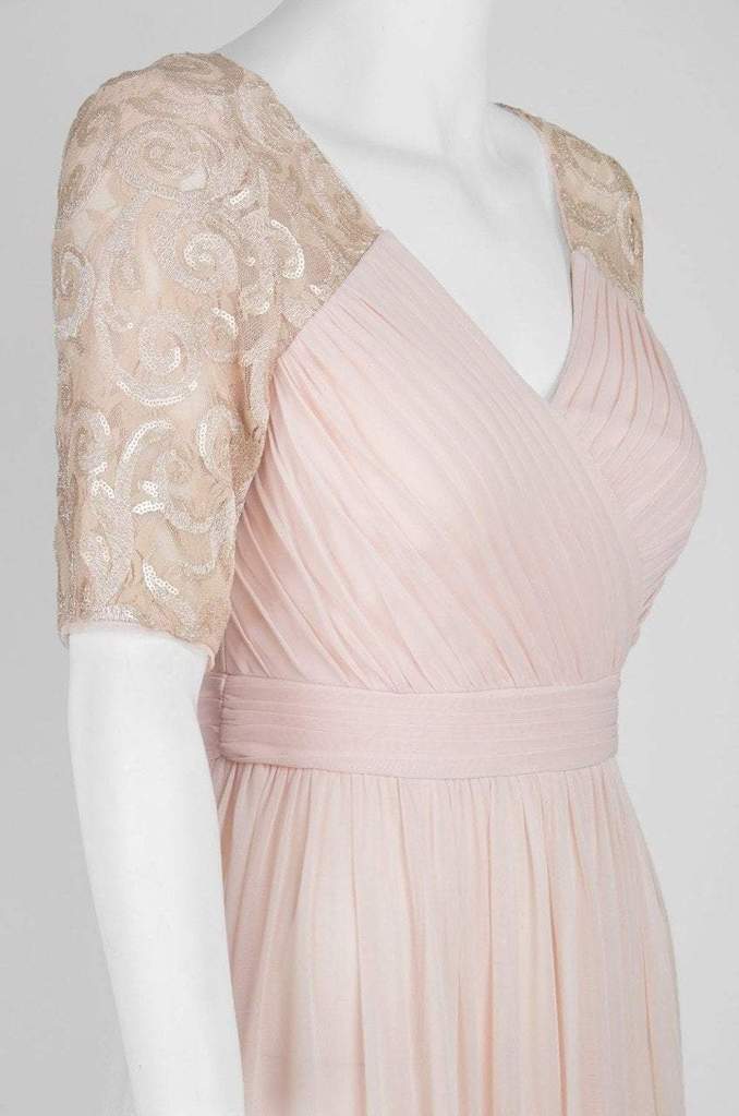 Adrianna Papell - Half Sleeve Pin-Tucked Bodice Long Gown AP1E201417 - 1 pc Blush In Size 12 Available CCSALE 12 / Blush