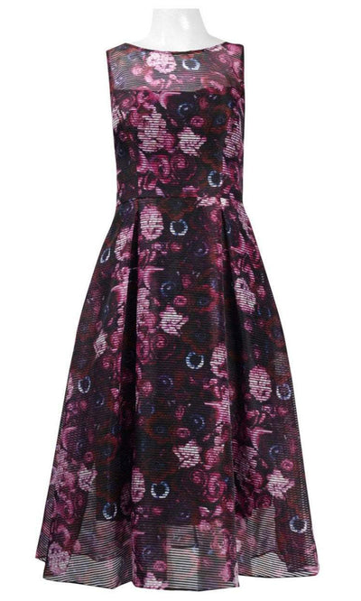 Adrianna Papell - Jewel Neck Floral Print A-line Dress AP1D101885 - 1 pc Pink Red Multi In Size 6 Available CCSALE 6 / Pink Red Multi