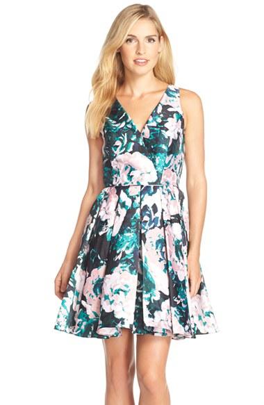Adrianna Papell - 41911890 Floral Mikado Fit and Flare Cocktail Dress in Pink and Multi-Color