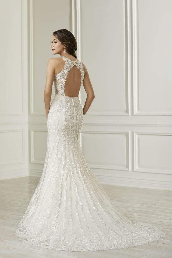 Adrianna Papell Platinum - 31106 Lace V-neck Mermaid Dress With Train Wedding Dresses