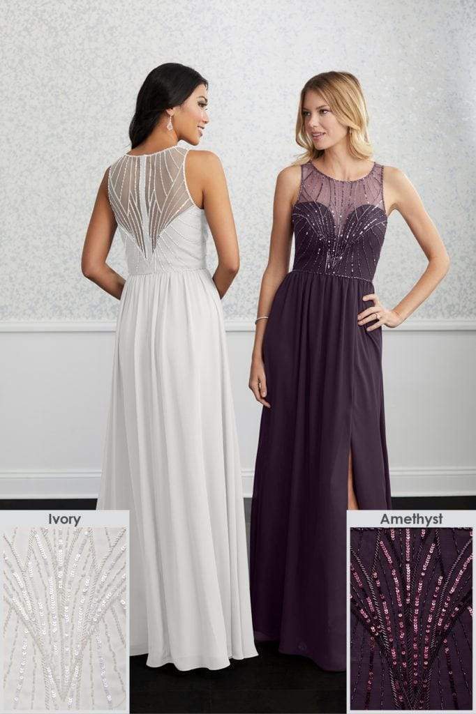 Adrianna Papell Platinum - 40231 Beaded Illusion Scoop A-Line Dress Bridesmaid Dresses 0 / Amethyst