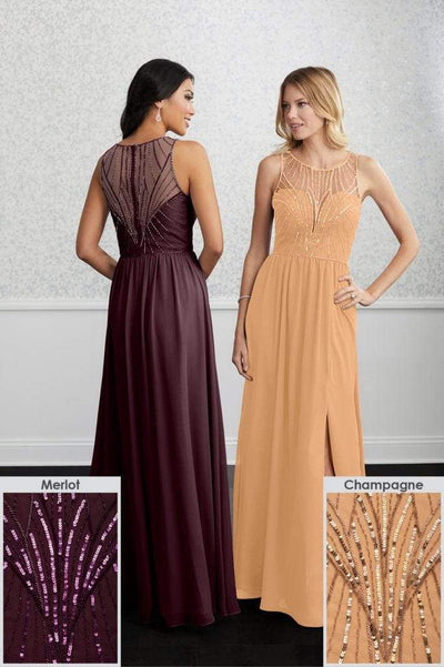 Adrianna Papell Platinum - 40231 Beaded Illusion Scoop A-Line Dress Bridesmaid Dresses 0 / Champagne