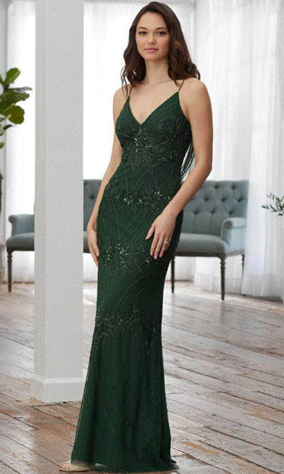 Adrianna Papell Platinum 40366 - Sleeveless Deep V-neck Long Dress Prom Dresses 0 / Hunter/Ab