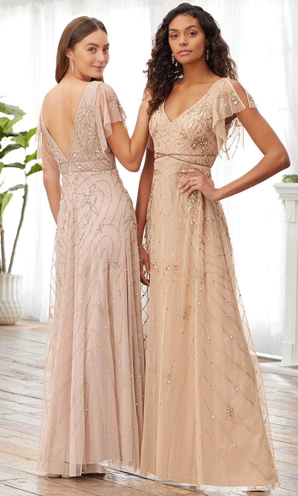 Adrianna Papell Platinum 40369 - Floral Beaded V-neck Evening Dress Evening Dresses