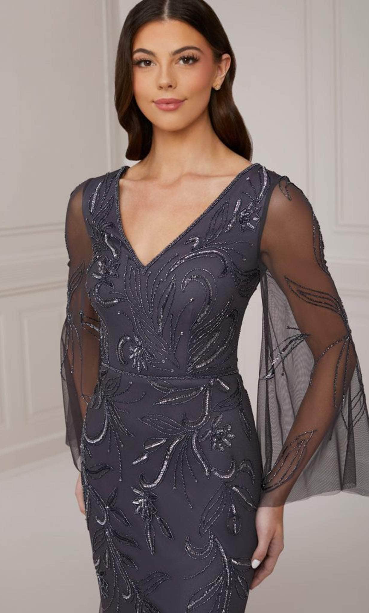 Adrianna Papell Platinum 40419 - Sheath V Neck Evening Gown Evening Dresses