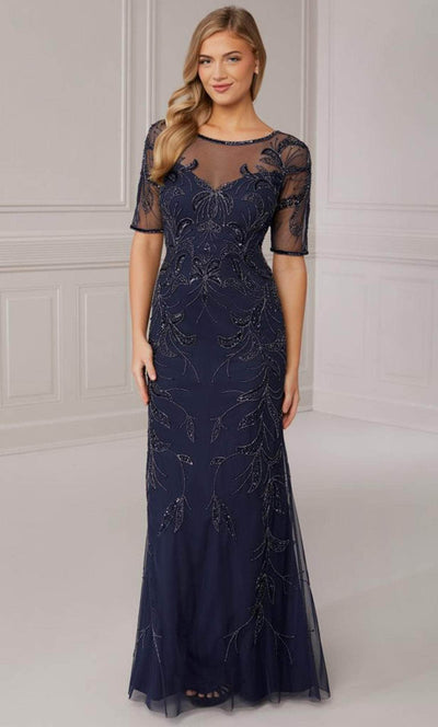 Adrianna Papell Platinum 40421 - Long Sheath Gown Prom Dress 0 / Navy