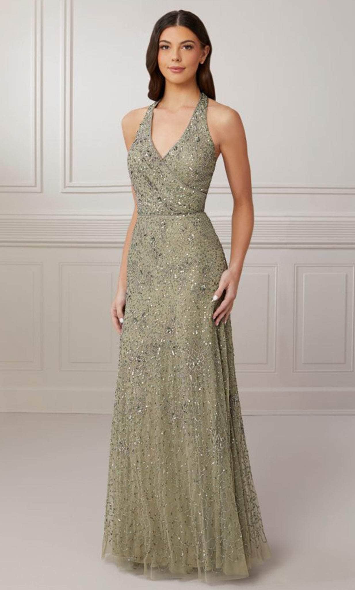 Adrianna Papell Platinum 40426 - Halter V Neck Sequined Gown Adrianna Papell Platinum 40426 - Halter V Neck Sequined Gown