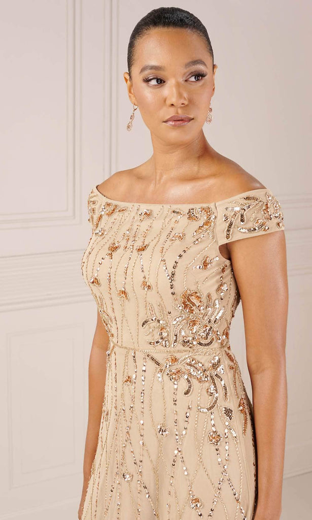Adrianna Papell Platinum 40435 - Long Beaded Mesh A-line Dress