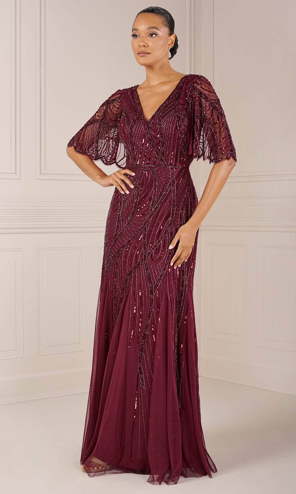 Adrianna Papell Platinum 40436 - Flutter Sleeve V-Neck Evening Dress Evening Dresses