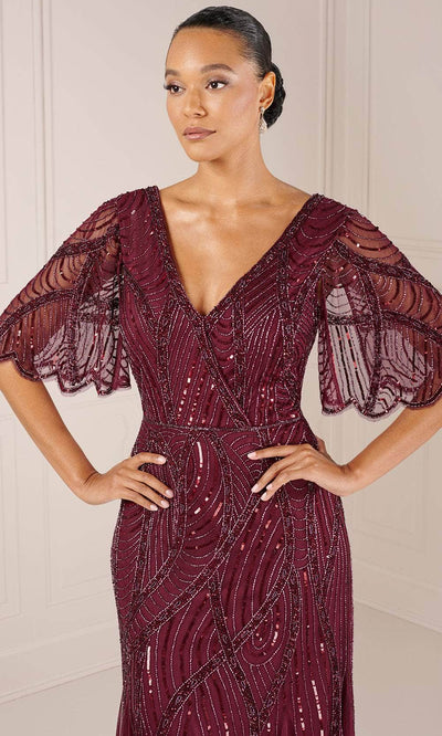 Adrianna Papell Platinum 40436 - Flutter Sleeve V-Neck Evening Dress Evening Dresses