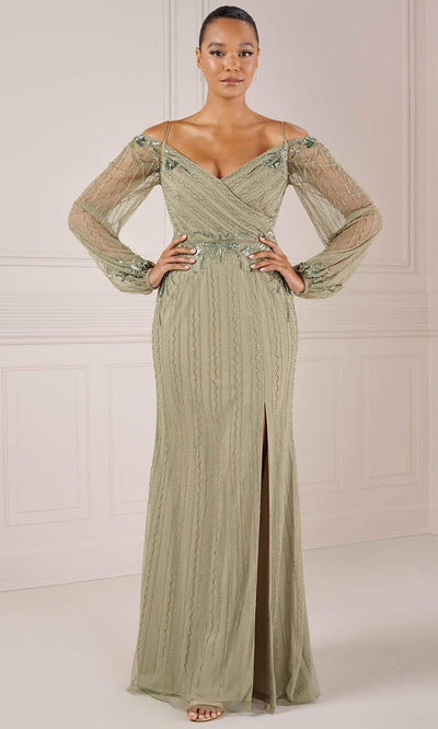 Adrianna Papell Platinum 40437 - Beaded Long Dress Long Dresses 0 / Sage