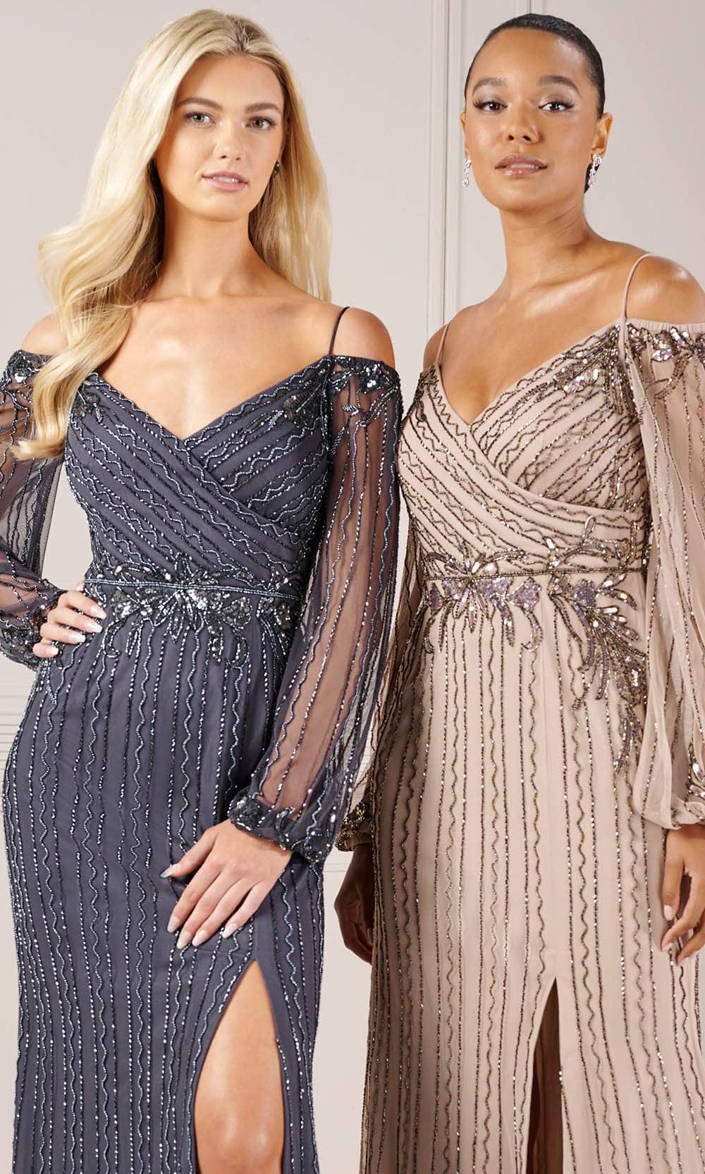 Adrianna Papell Platinum 40437 - Beaded Long Dress Long Dresses 0 / Taupe