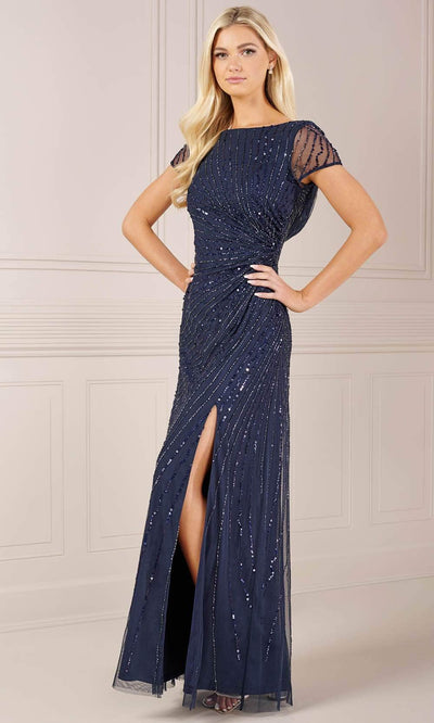 Adrianna Papell Platinum 40438 - Bateau Neck Evening Dress Evening Dresses 0 / Navy