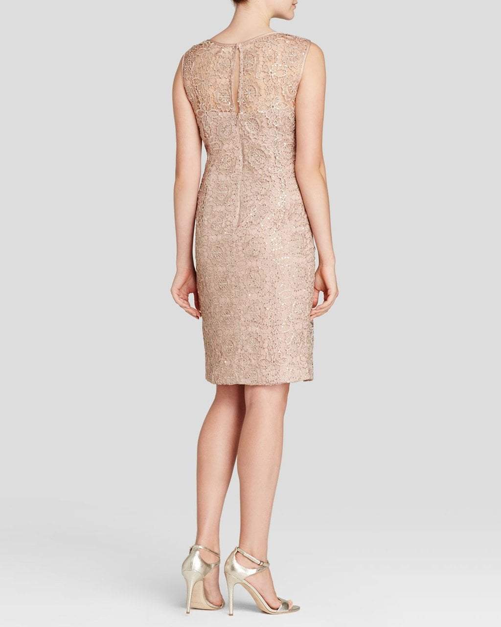 Adrianna Papell - 41889120 Sleeveless Illusion Lace Cocktail Dress in Gold and Pink
