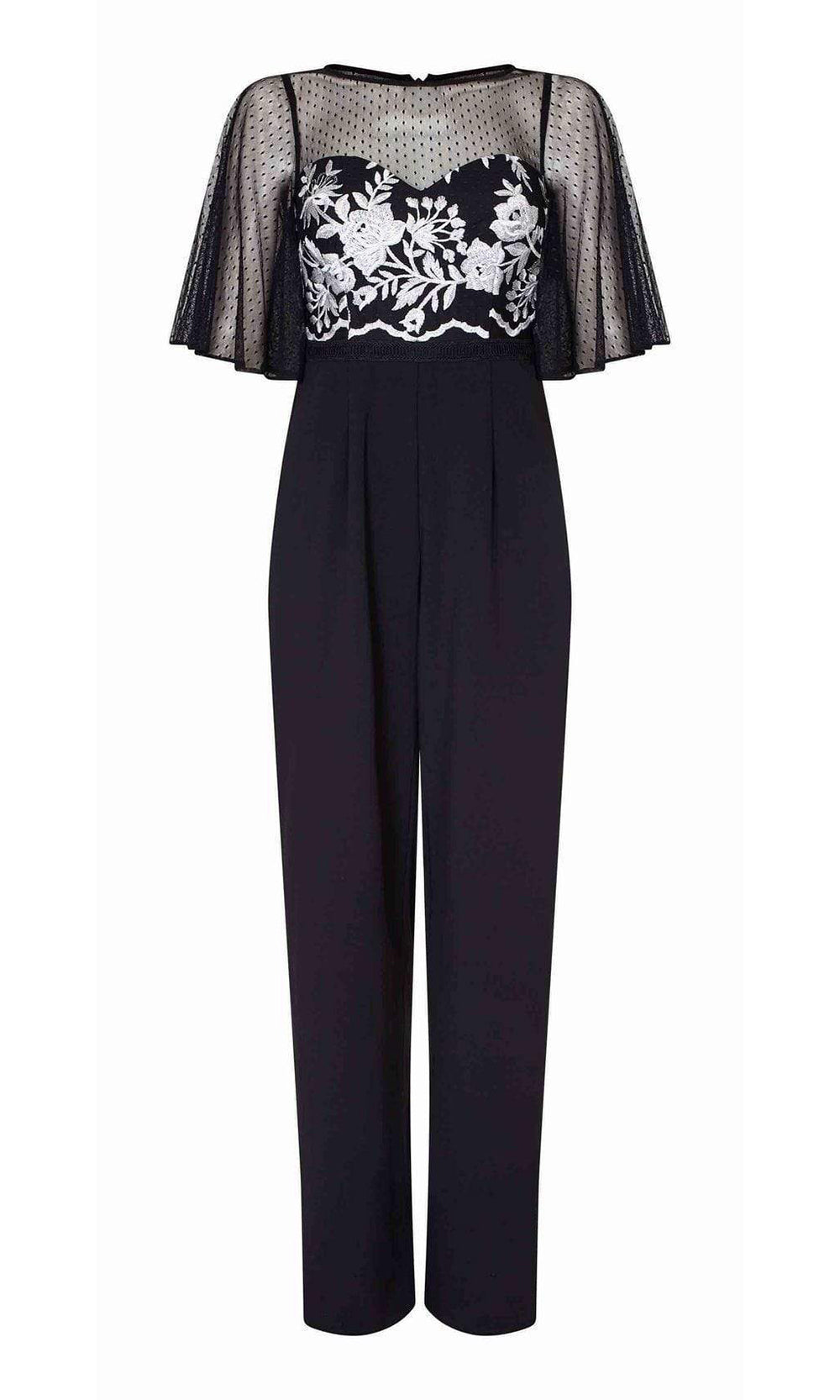 Adrianna Papell - Sheer Overlay Embroidered Jumpsuit AP1E205755 - 1 pc Black Ivory In Size 20 Available CCSALE 20 / Black Ivory