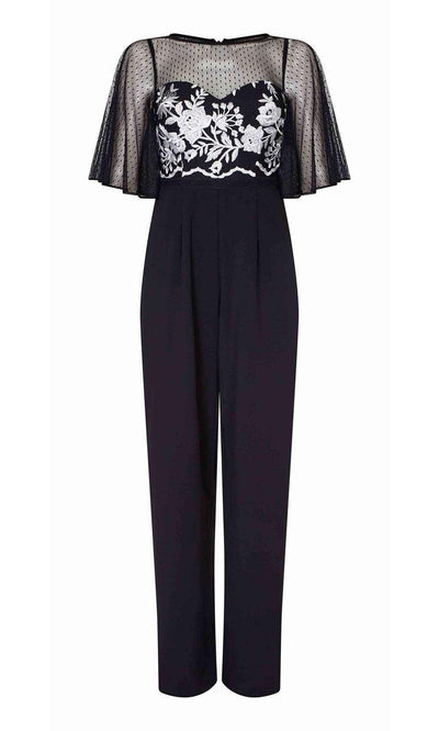Adrianna Papell - Sheer Overlay Embroidered Jumpsuit AP1E205755 - 1 pc Black Ivory In Size 20 Available CCSALE 20 / Black Ivory