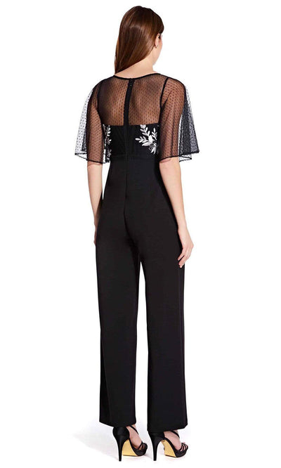 Adrianna Papell - Sheer Overlay Embroidered Jumpsuit AP1E205755 - 1 pc Black Ivory In Size 20 Available CCSALE 20 / Black Ivory
