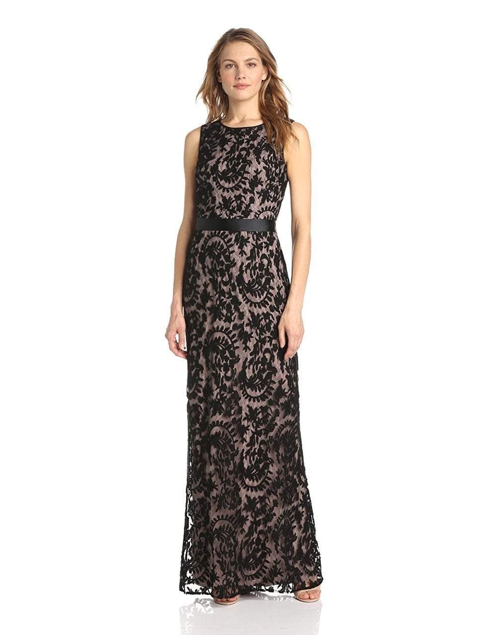 Adrianna Papell Long Jewel Neck Lace Sheath Dress 81883180SC ADASA