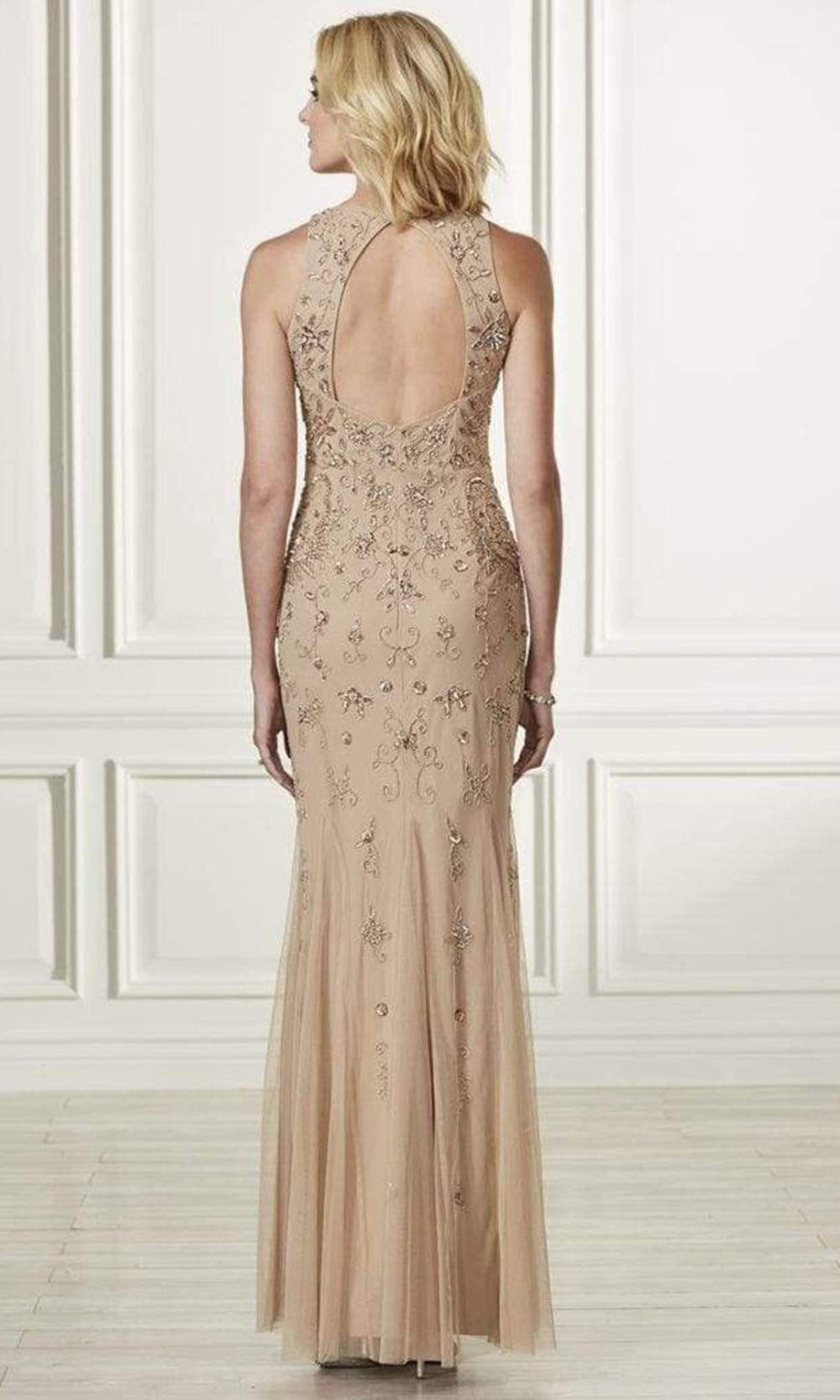 Adrianna Papell - Embellished Jewel Fitted Trumpet Dress 40183SC In Neutral