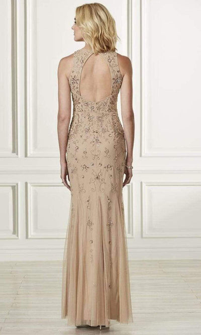 Adrianna Papell - Embellished Jewel Fitted Trumpet Dress 40183SC In Neutral
