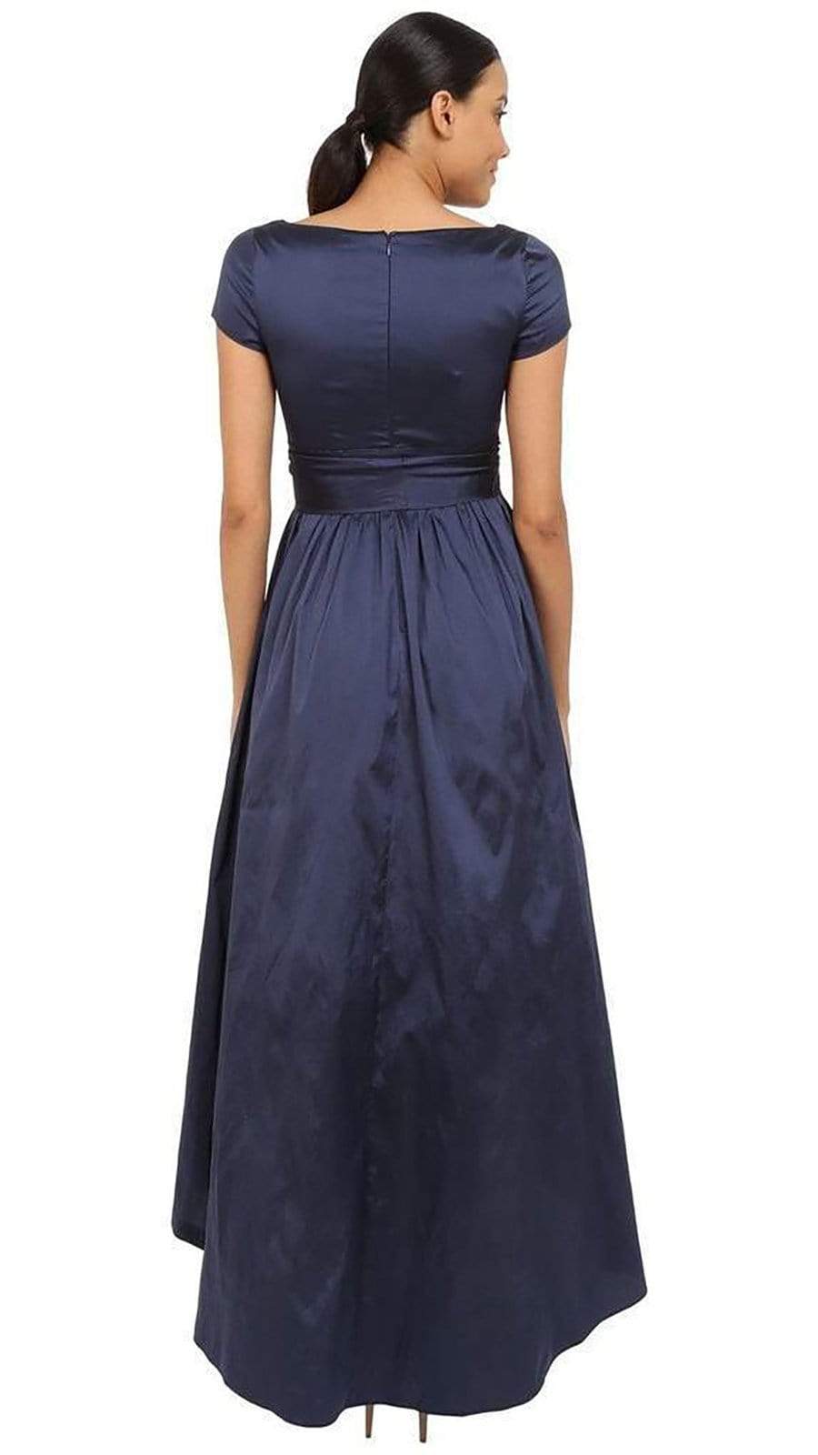 Adrianna Papell V-Neck Ruched Taffeta High-Low Dress 81917430 - 1 pc Navy in Size 8 Available CCSALE 8 / Navy