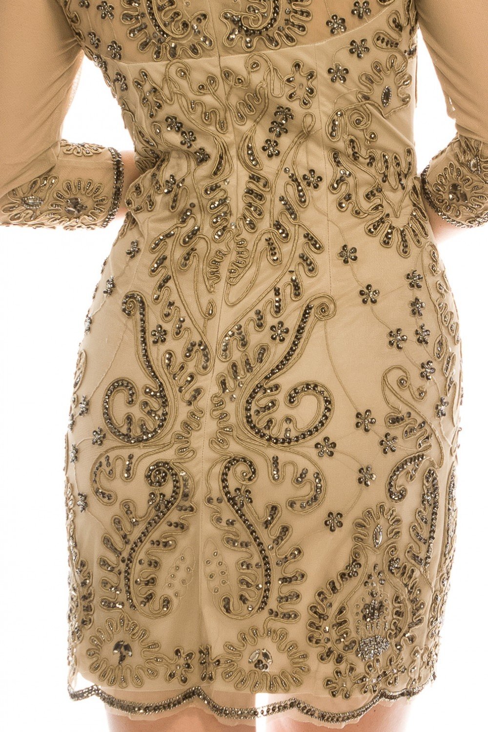 Adrianna Papell - 41892340 Quarter Sleeve Filigree Patterned Dress In Neutral