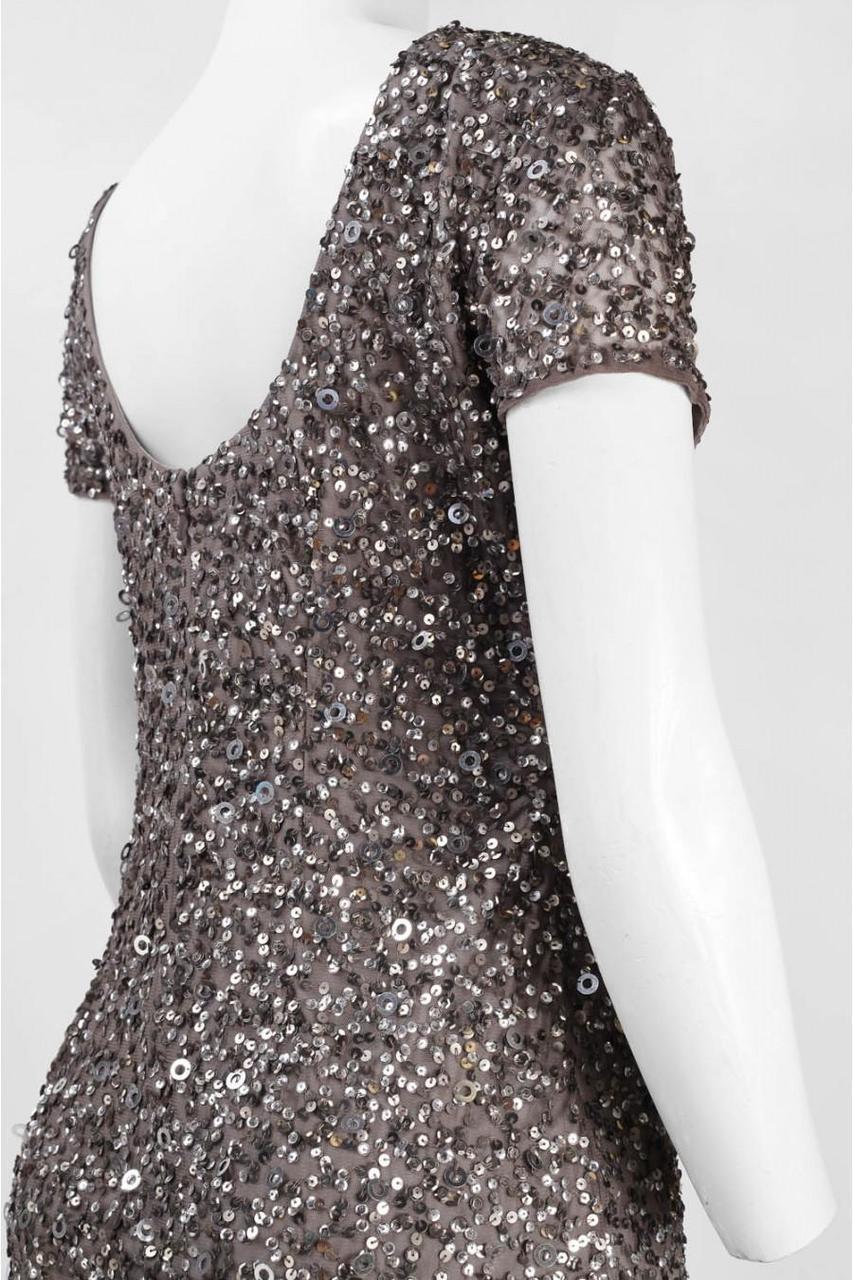 adrianna papell sequin short sleeve dress Adrianna Papell AP1E204272 Long Formal Short Sleeve Beaded Gown