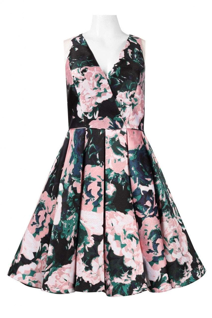 Adrianna Papell - 41911890 Floral Mikado Fit and Flare Cocktail Dress in Pink and Multi-Color