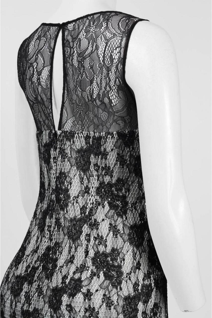 adrianna papell black lace dress Black Cap Sleeve Soutache Lace Beaded Midi Dress
