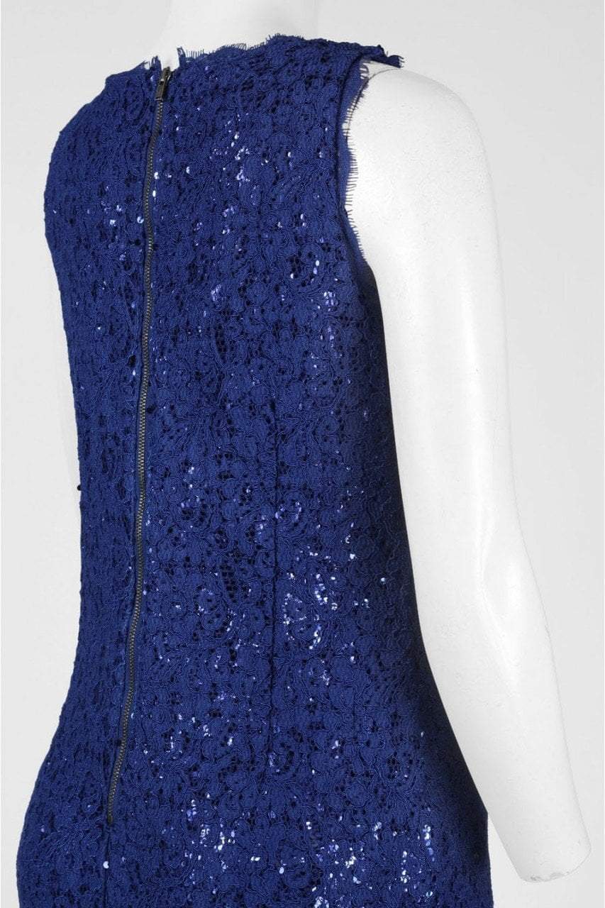 Adrianna Papell - 41929990 Sleeveless Embellished Lace Sheath Dress in Blue