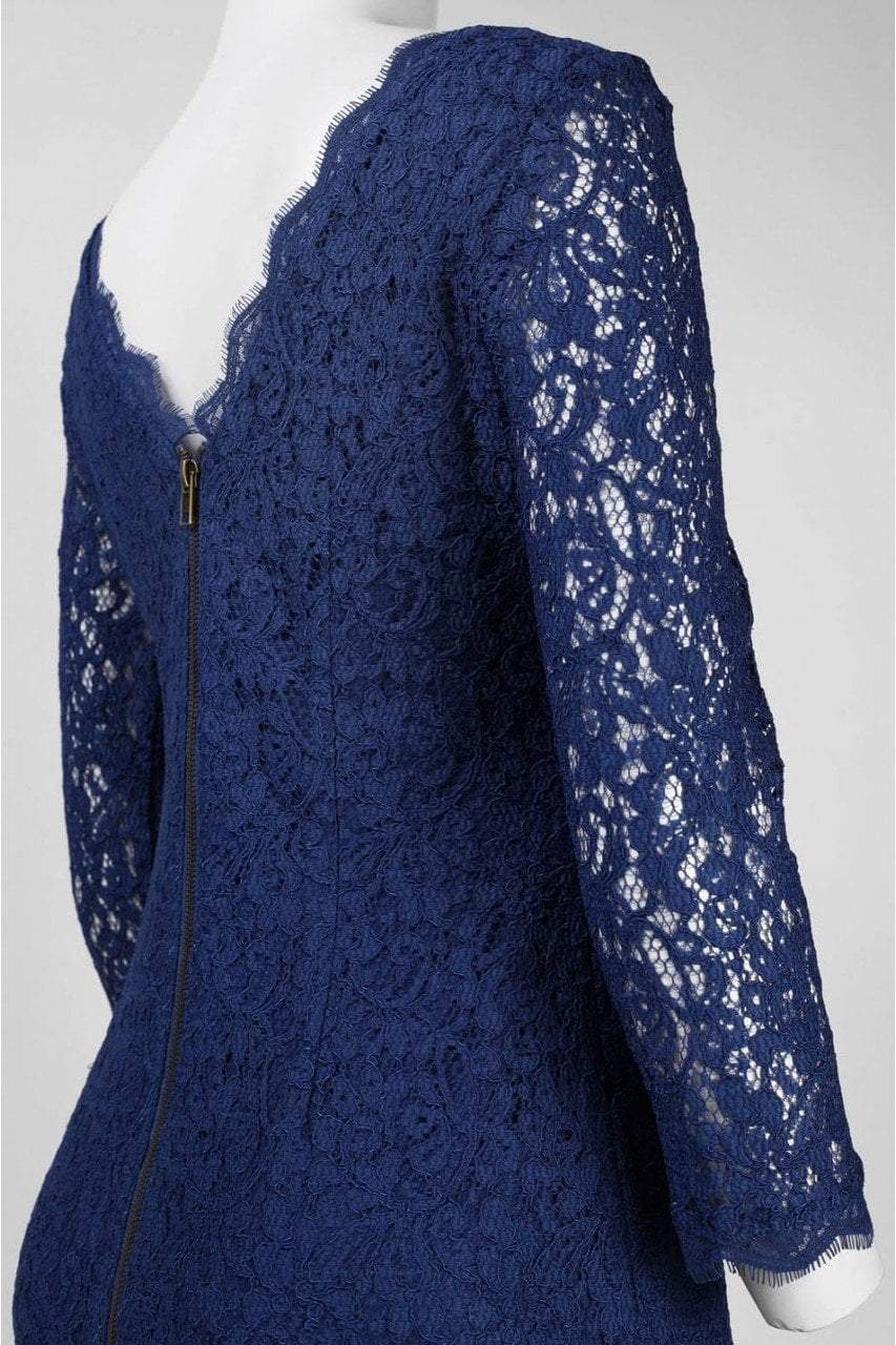Adrianna Papell 61864780 - Short Sheath Dress - Quarter Length Sheer-Lace Sleeves, V-Back With Exposed Zipper, Lace (61% Viscose 39% Nylon) Lining (100% Polyester) ADASA Adrianna Papell 61864780 - Short Sheath Dress - Quarter Length Sheer-Lace Sleeves, V-Back With Exposed Zipper, Lace (61% Viscose 39% Nylon) Lining (100% Polyester) ADASA