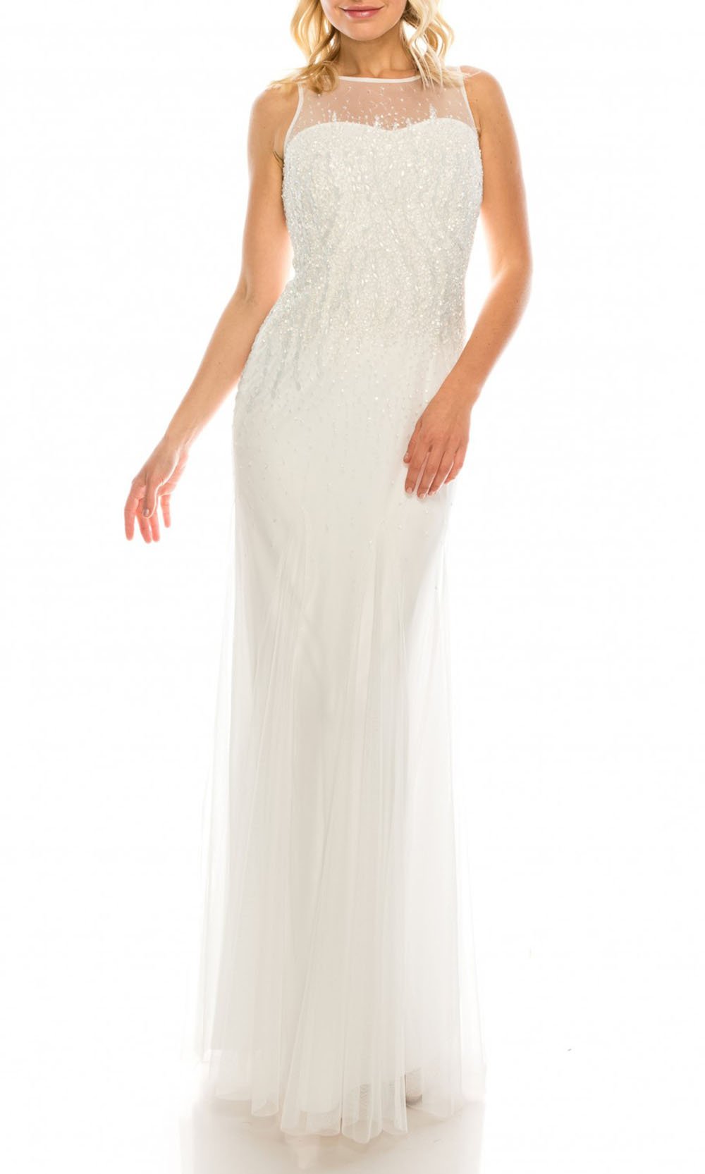 Adrianna Papell - 91892190 Beaded Illusion Neck Dress In White