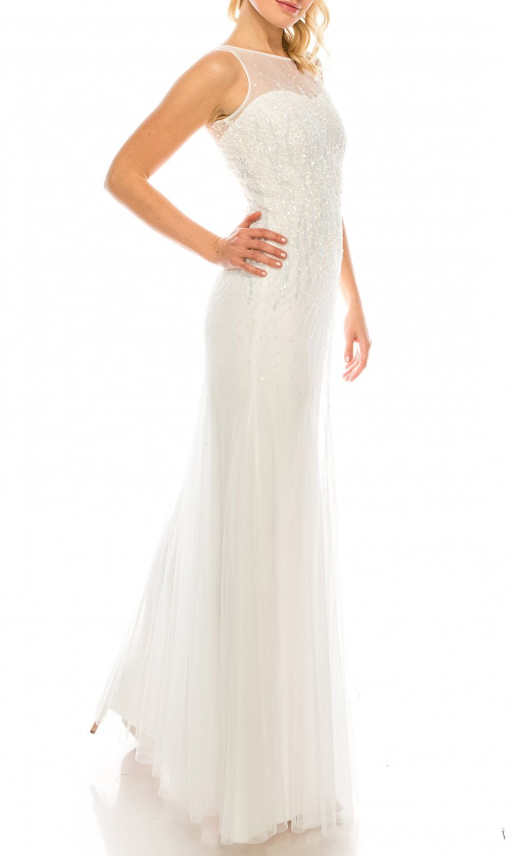 Adrianna Papell - 91892190 Beaded Illusion Neck Dress In White