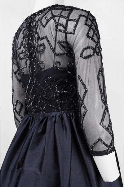 Adrianna Papell - 91912620SC Beaded Sheer Sleeve Taffeta A-Line Dress